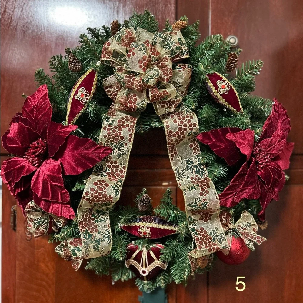 Festive Holiday Wreath with Red Accents
